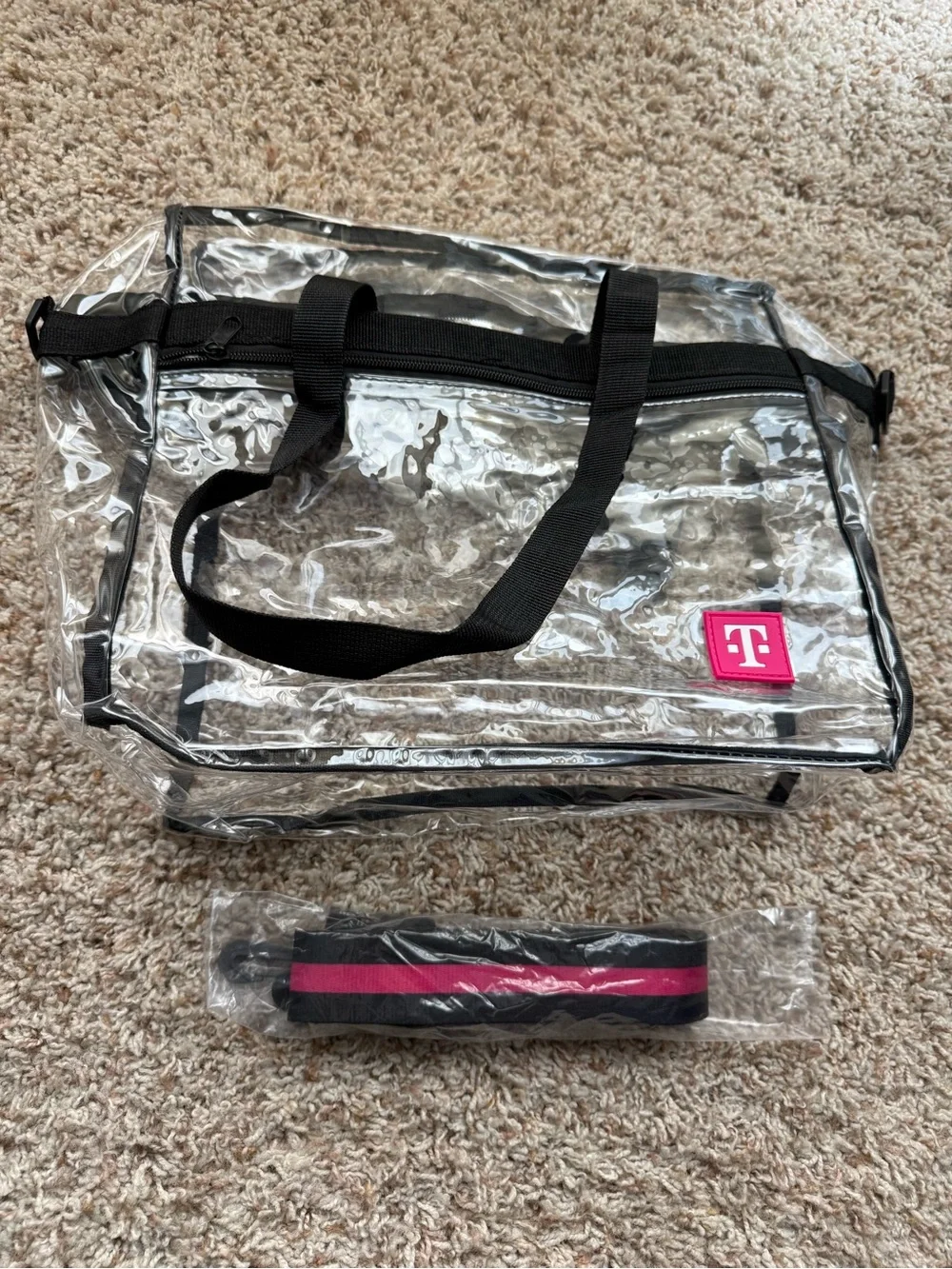 Clear Stadium Tote Bag with Black Trim and Pink Logo